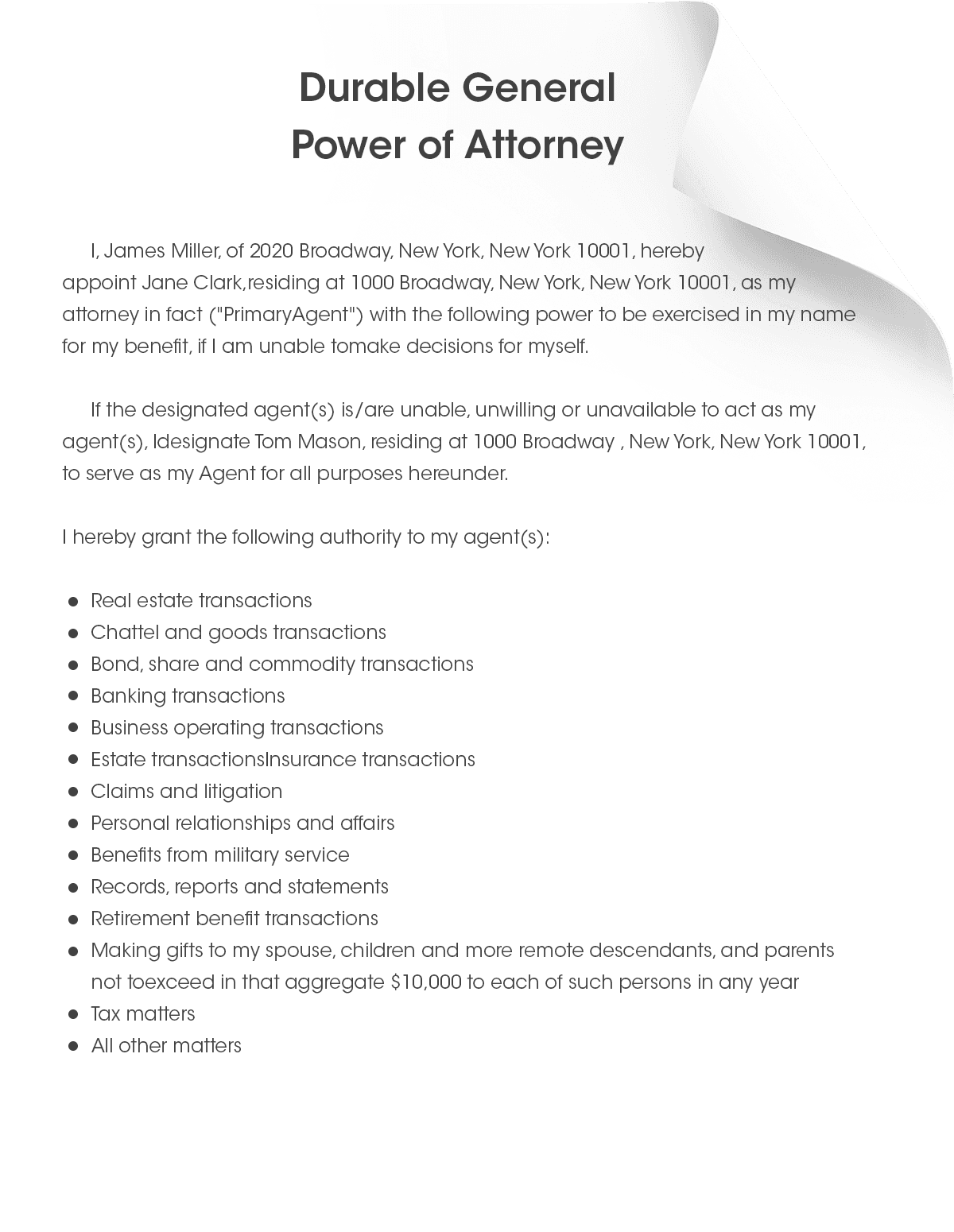 Durable General Power of Attorney