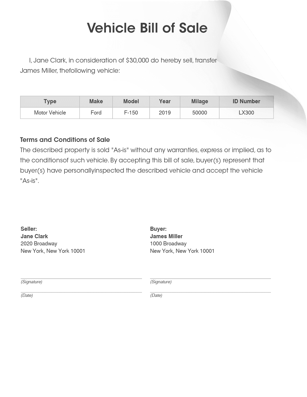 Vehicle Bill of Sale