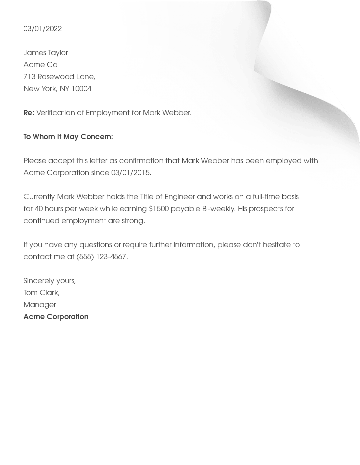 Employment Verification Letter